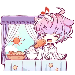 ☀ 귀여운, 만화, 아침, 애니메이션, 음식, 카와이, 태양 telegram sticker
