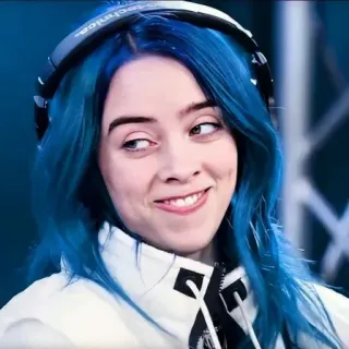 🥴 Billie Eilish Billie Eilish, cantante, capelli blu, cuffie, musicista, celebrità telegram sticker