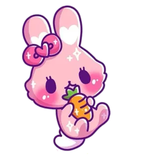 🥕 кролик, милый, каваий, животное, морковь, розовый telegram sticker