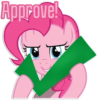 🤪 Pinkie Pie My Little Pony Approve! Dibujo animado, Pony, Aprobación, Marca de verificación verde, Lindo, Positivo, Rosa telegram sticker