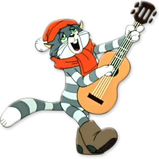 😻 cat, guitar, winter, music, cartoon whatsapp sticker