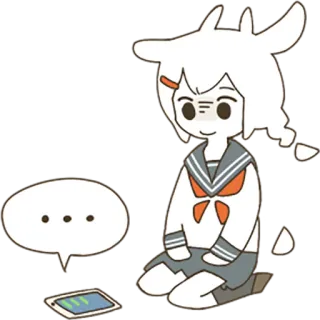 🙂 ... anime girl, speech bubble, school uniform, digital device, cute, sitting, kawaii, manga whatsapp sticker