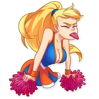 😝 Cheerleader, Pompons, Cartoon, Frau, Blond telegram sticker