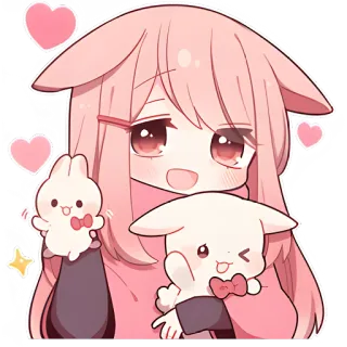 🤗 Anime, Fofo, Garota, Coelho, Rosa, Kawaii whatsapp sticker