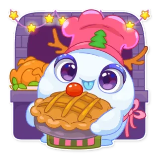 😋 navidad, vacaciones, hornear, lindo, dibujos animados, animal, tarta, chef telegram sticker