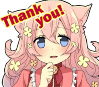 ☺️ Thank you! cảm ơn, cô gái mèo, anime, dễ thương, kawaii, hoa telegram sticker