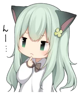 🤔 Anime, Manga, Kawaii, Chibi, Oreilles de chat, Mignon, Fille, Pensive whatsapp sticker