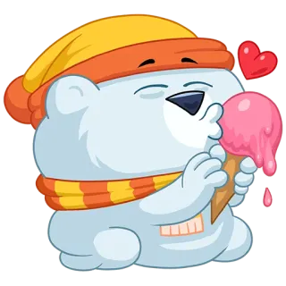 🍦 ours polaire, glace, dessin animé, mignon, autocollant, cœur, animal telegram sticker