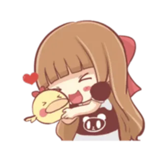 😆 Cartoon, Mädchen, Küken, Kawaii, Umarmung, Süß, Animiert telegram sticker