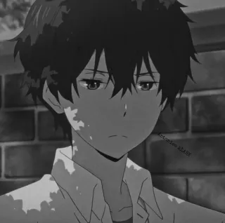 🌑 动漫, 男孩, 悲伤, 情绪化, 单色 telegram sticker