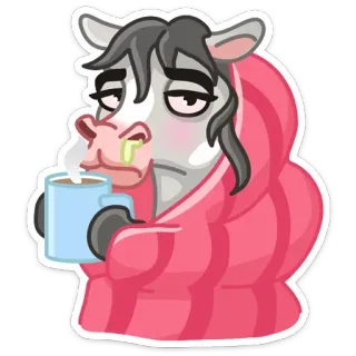 🤒 cheval, malade, rhume, grippe, animal, dessin animé, épuisé, tasse telegram sticker