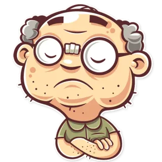 😒 dibujo animado, anciano, gafas, personaje, ilustración, retrato telegram sticker