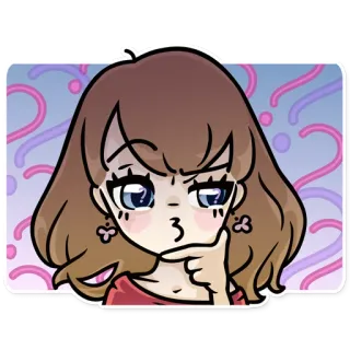 🤔 мультфильм, думает, вопрос, иллюстрация, милый, девочка telegram sticker