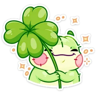 🍀 słodki, czterolistna koniczyna, szczęście, zielony, kreskówka, szczęśliwy telegram sticker