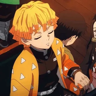👺 Zenitsu Agatsuma Demon Slayer 애니메이션, 귀멸의 칼날, 젠이츠, 아가츠마, 금발, 캐릭터 telegram sticker