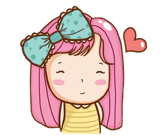😊 süß, Mädchen, Cartoon, rosa Haare, Schleife, Herz, Illustration, Aufkleber telegram sticker