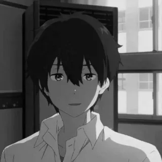 🕸 Anime, Menino, Preto e branco, Retrato, Sorriso telegram sticker