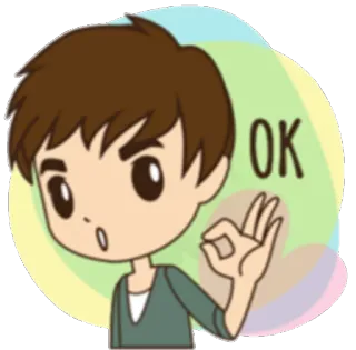 👍 OK ok sign, cartoon, boy, gesture, agreement whatsapp sticker