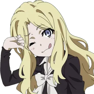 😜 Anime, Mädchen, blonde Haare, zwinkern, Cartoon telegram sticker