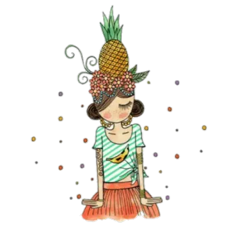 🍍 ragazza, ananas, frutta, cartone animato, tropicale, carino, moda telegram sticker