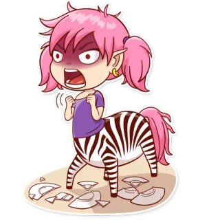 😡 Desenho animado, Centauro, Zebra, Bravo, Rosa, Elfo, Frustrado, Pratos quebrados telegram sticker