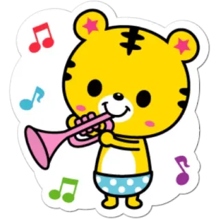 🎺 tigre, animale, carino, cartone animato, tromba, musica telegram sticker