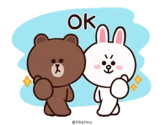 🐬 OK ok, afirmativo, urso, coelho, desenho animado, aprovação, acordo telegram sticker
