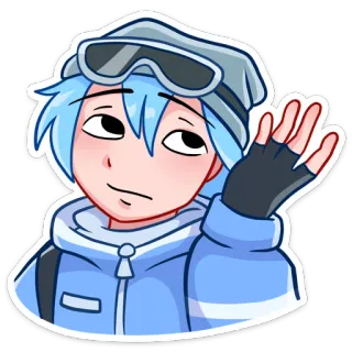 😅 Anime, Cartoon, Charakter, blaue Haare, Handschuhe, Winterkleidung telegram sticker