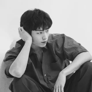 ➖ man, portrait, black and white, person, sitting, shirt, korean telegram sticker