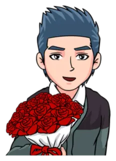 🌹 uomo, rose, bouquet, fiore, regalo, amore, saluto, cartone animato whatsapp sticker