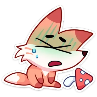 🤢 fox, cartoon, animal, mushroom, sad, cute, sticker whatsapp sticker
