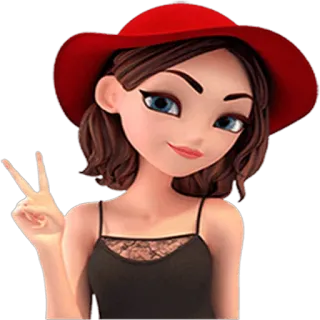 ✌ kobieta, dziewczyna, kapelusz, znak pokoju, kreskówka, słodki telegram sticker