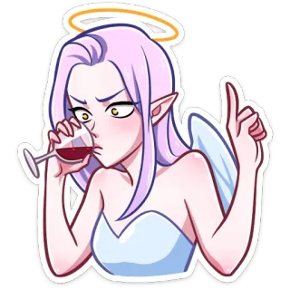 🍷 ангел, вино, выпивка, мультфильм, аниме, девушка, ореол telegram sticker