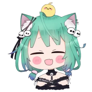 😄 @NekoTsu Anime, Chibi, Fofo, Cabelo verde, Orelhas de gato telegram sticker