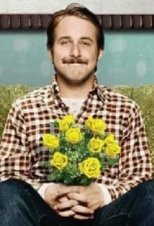 💐 người đàn ông, hoa, áo sơ mi ca rô, chân dung, đang ngồi, cầm hoa telegram sticker