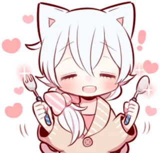 🍴 Чиби, Аниме, Кот, Каваий, Милый, Вилка, Ложка telegram sticker