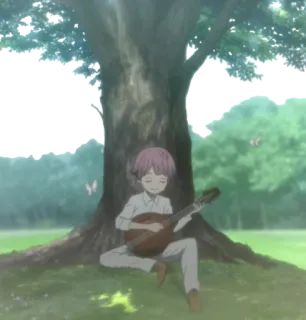 🌳 music, anime, tree, nature, mandolin, relaxing telegram sticker