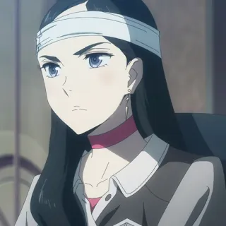 💵 Anime, Frau, Charakter, Stirnband, Ohrringe, lange Haare, Kragenhemd telegram sticker