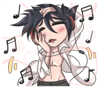 😌 chibi, animé, manga, musique, casque, dessin animé, illustration telegram sticker