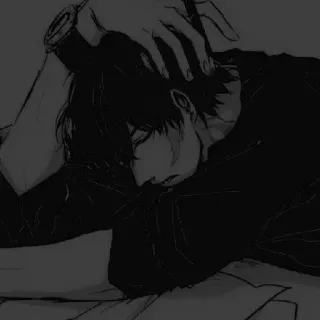 ⬛ 动漫, 漫画, 悲伤, 男孩, 单色 telegram sticker