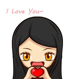 ❤️ Desenho animado, Menina, Coração, Amor, Fofo telegram sticker