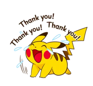 😃 Pikachu Pokemon Thank you! Thank you! Thank you! Pikachu, Pokemon, Dziękuję, Wdzięczność, Szczęśliwy, Kreskówka telegram sticker