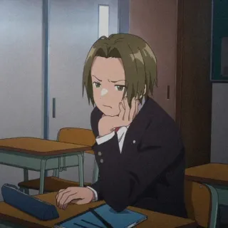 😡 anime, student, classroom, desk, bored, serious telegram sticker