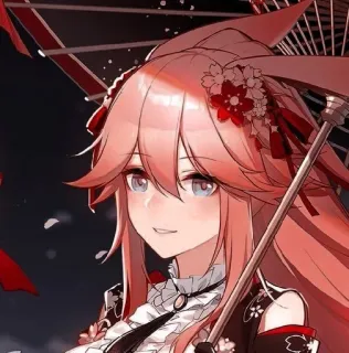 😉 Yae Miko Genshin Impact 动漫, 电子游戏, 原神, 八重神子, 红发, 伞 telegram sticker