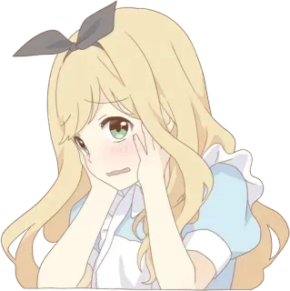 😳 Alice Alice in Wonderland anime, dziewczyna, smutna, zmartwiona, kraina czarów, Alicja, kreskówka, kawaii telegram sticker