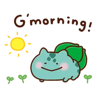 ☀️ G'morning! morning, greeting, cute, sun, bulbasaur telegram sticker