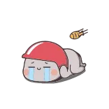 😵 llorando, triste, casco, lindo, personaje, acostado, kawaii telegram sticker