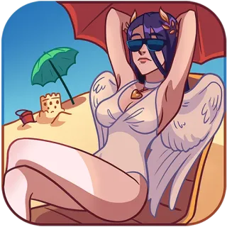 🏖 해변, 여름, 천사, 날개, 휴식, 휴가, 선글라스, 만화 telegram sticker