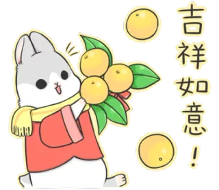 🍊 吉祥如意! lapin, oranges, nouvel an chinois, bonne chance, salutation, dessin animé, autocollant telegram sticker