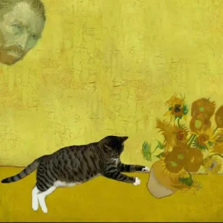 🐈‍⬛ Katze, Sonnenblumen, Vincent van Gogh, Kunst, Gemälde, süß telegram sticker